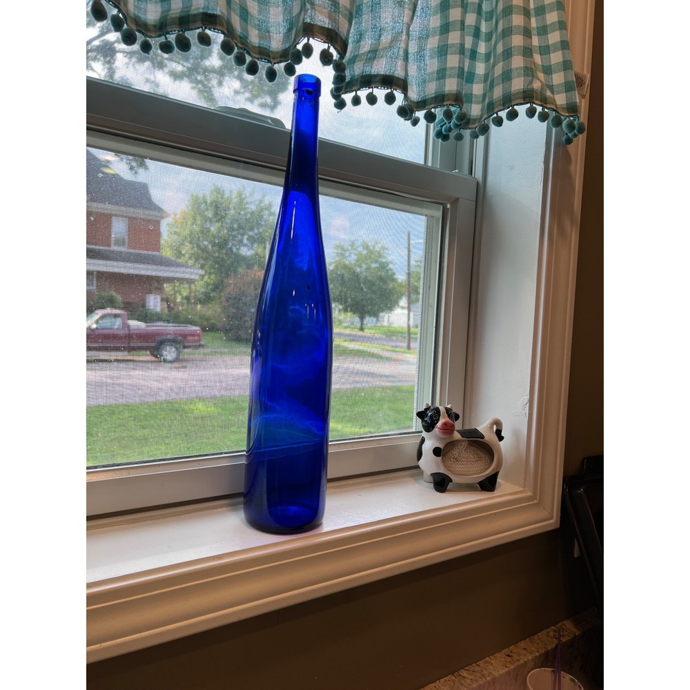 Vintage Cobalt Blue Glass Bottle Tall Slender Tapered Decorative Bud Vase